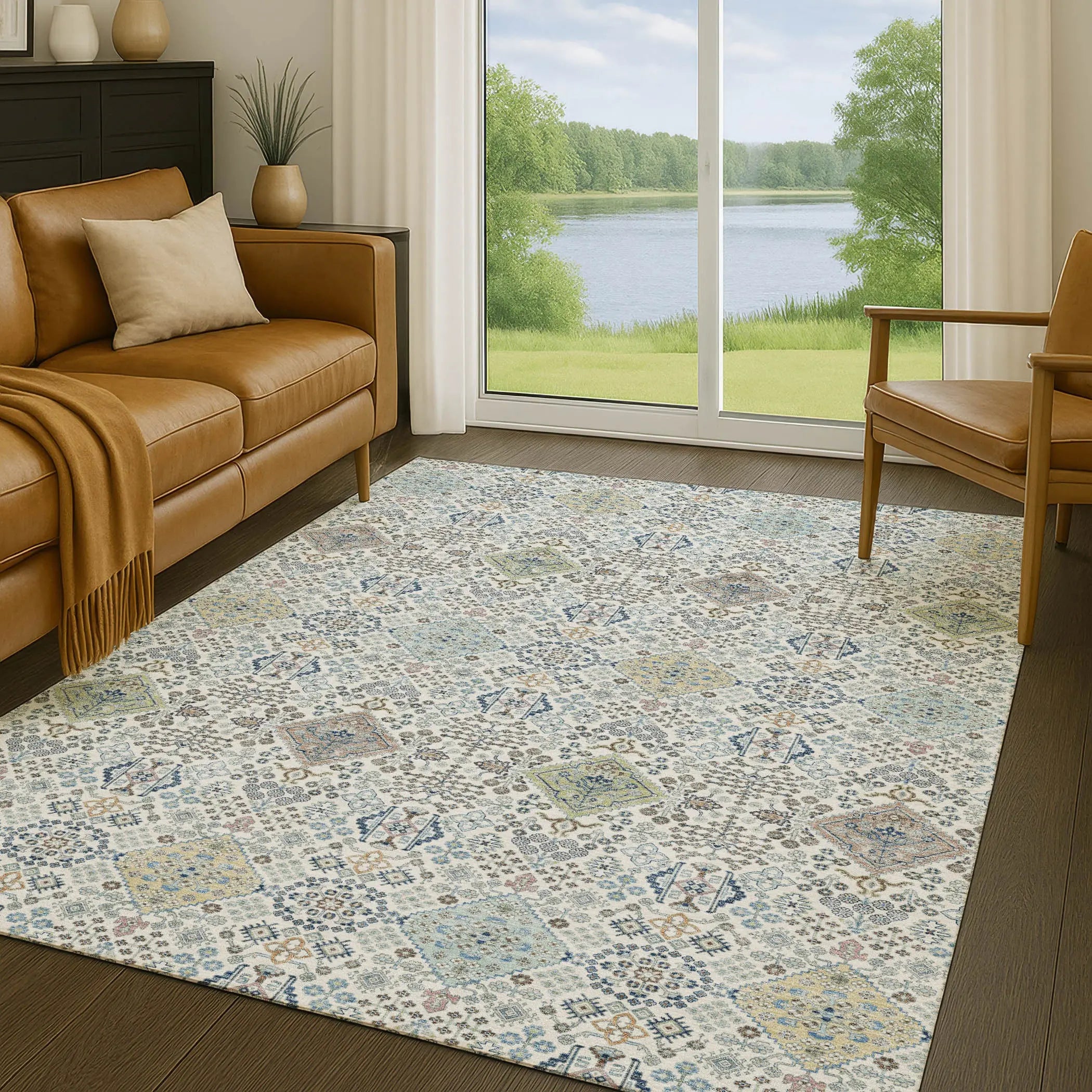5' X 8' Ivory And Blue Oriental Washable Indoor Outdoor Area Rug Homeroots Outdoor