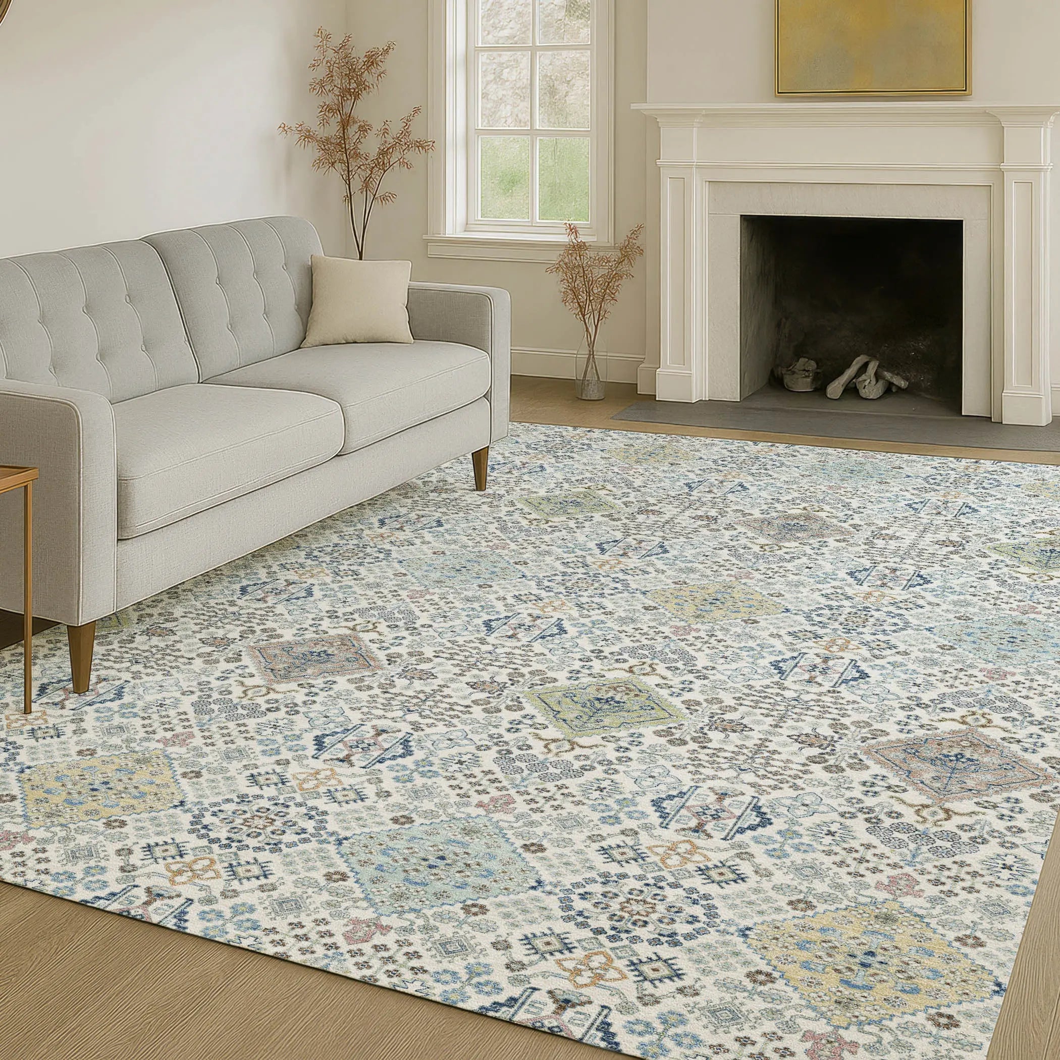 5' X 8' Ivory And Blue Oriental Washable Indoor Outdoor Area Rug Homeroots Outdoor