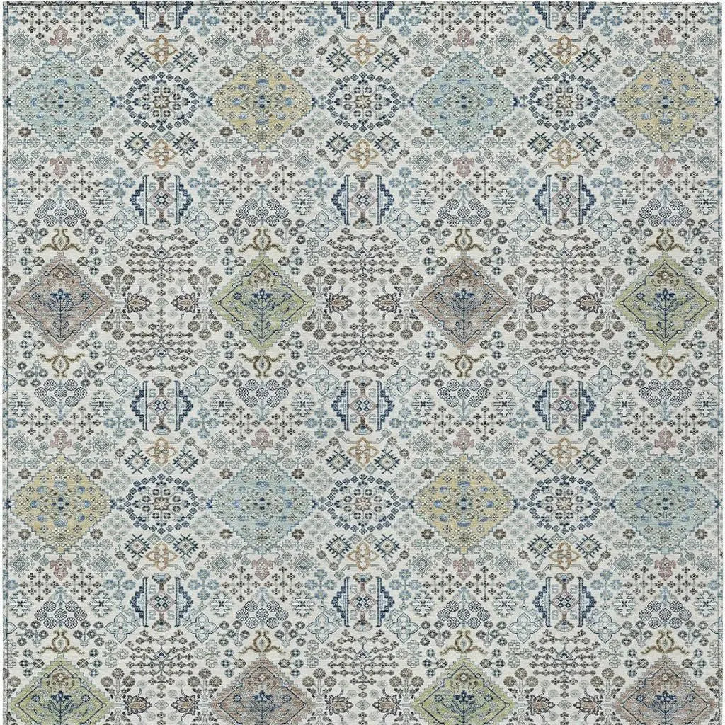 5' X 8' Ivory And Blue Oriental Washable Indoor Outdoor Area Rug Homeroots Outdoor