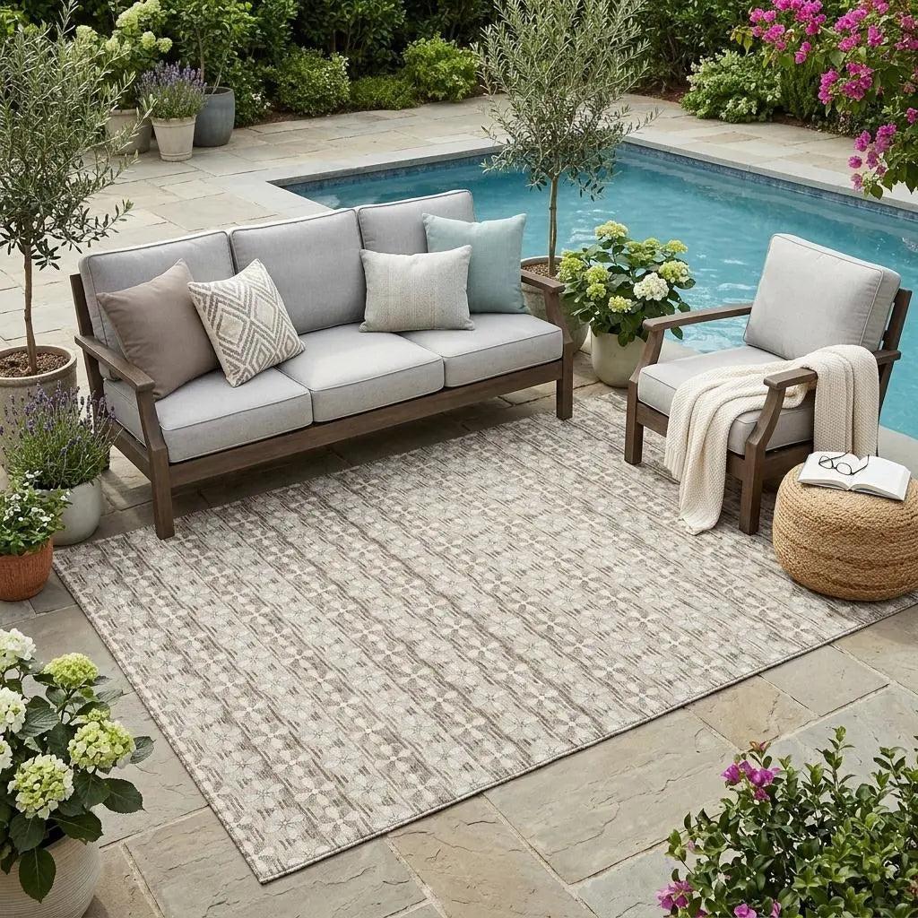5' X 8' Ivory And Blue Striped Washable Indoor Outdoor Area Rug Homeroots Outdoor