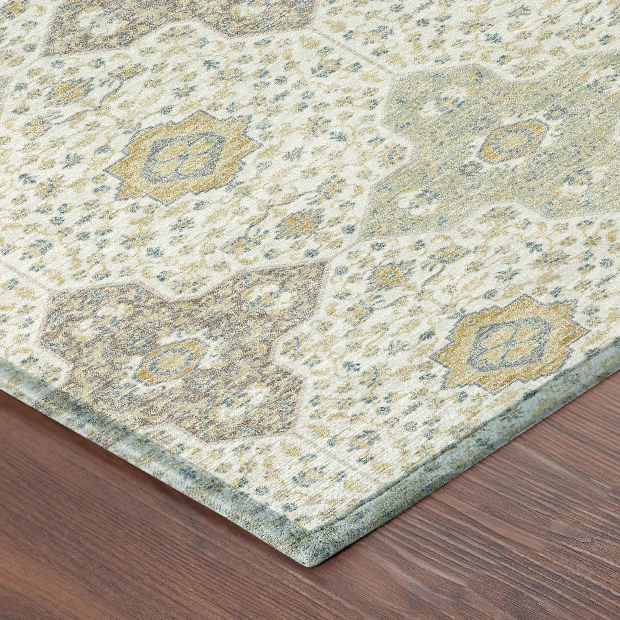 5' X 8' Ivory And Brown Damask Washable Indoor Outdoor Area Rug Homeroots Outdoor