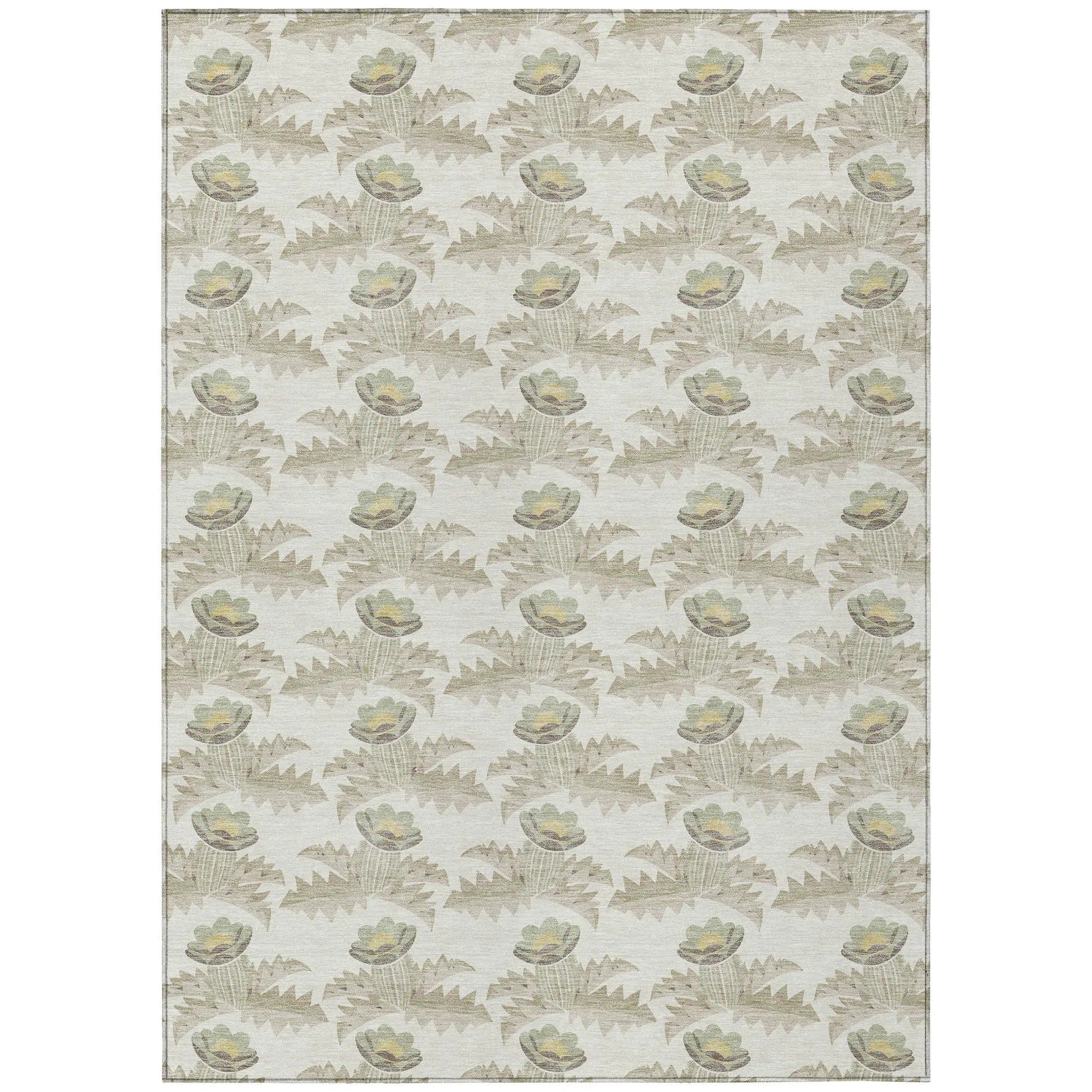 5' X 8' Ivory And Brown Floral Washable Indoor Outdoor Area Rug Homeroots Outdoor