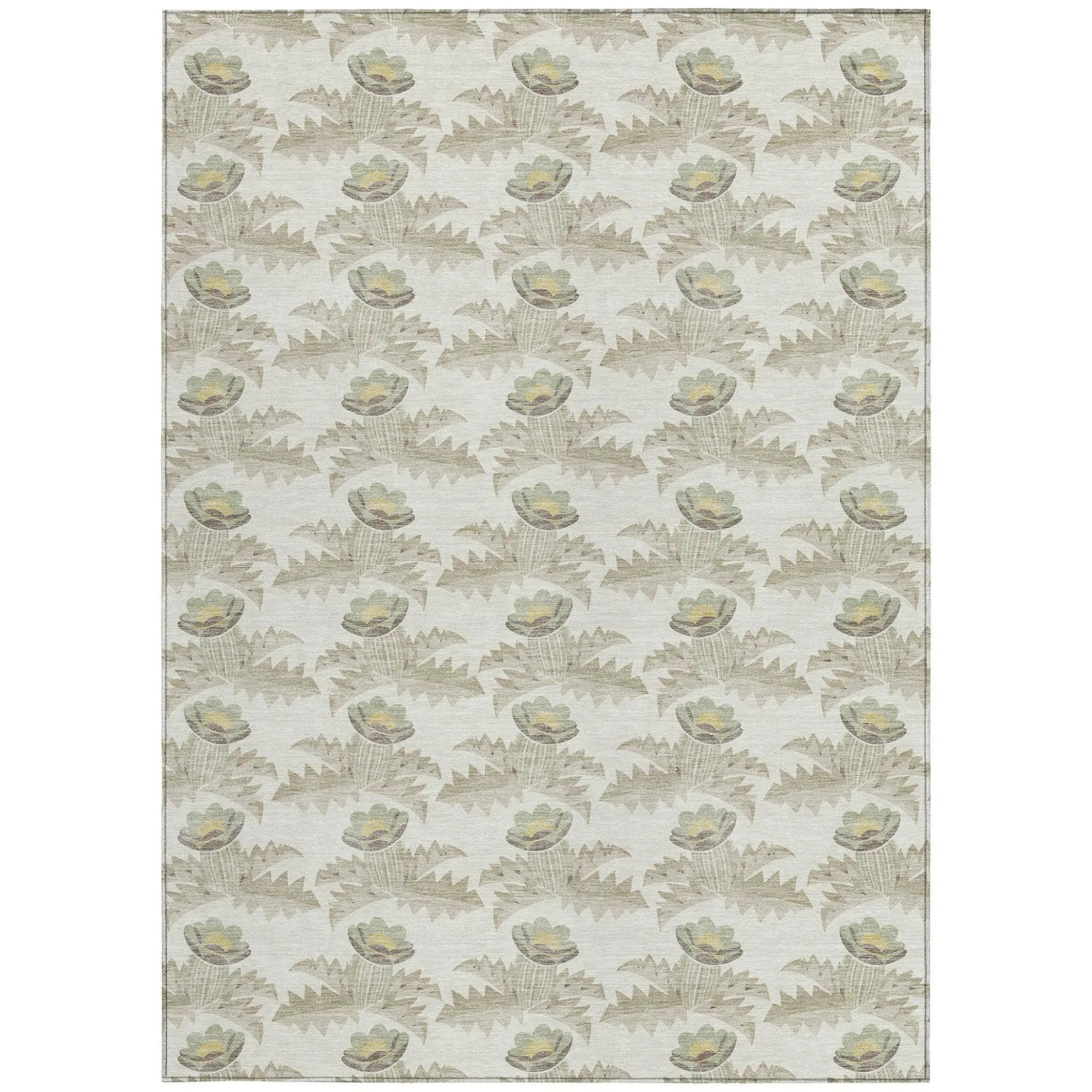 5' X 8' Ivory And Brown Floral Washable Indoor Outdoor Area Rug Homeroots Outdoor