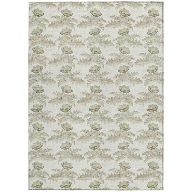 5' X 8' Ivory And Brown Floral Washable Indoor Outdoor Area Rug Homeroots Outdoor