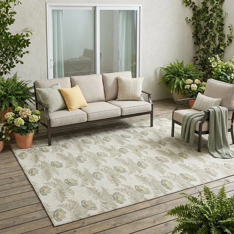 5' X 8' Ivory And Brown Floral Washable Indoor Outdoor Area Rug Homeroots Outdoor