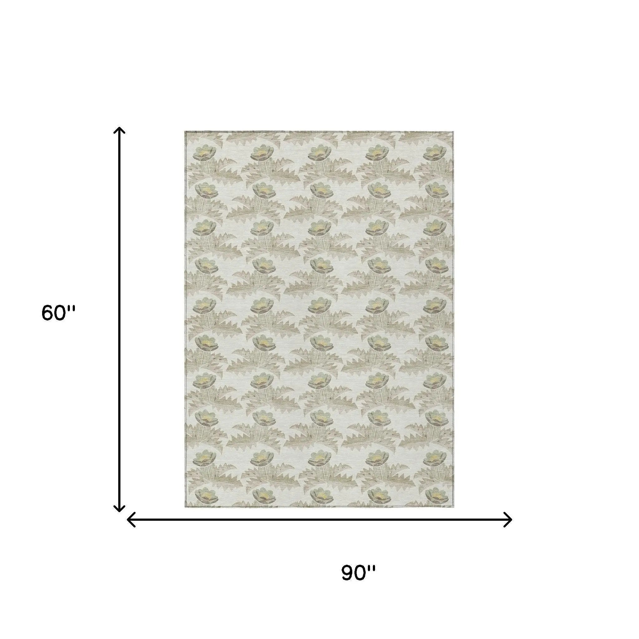5' X 8' Ivory And Brown Floral Washable Indoor Outdoor Area Rug Homeroots Outdoor