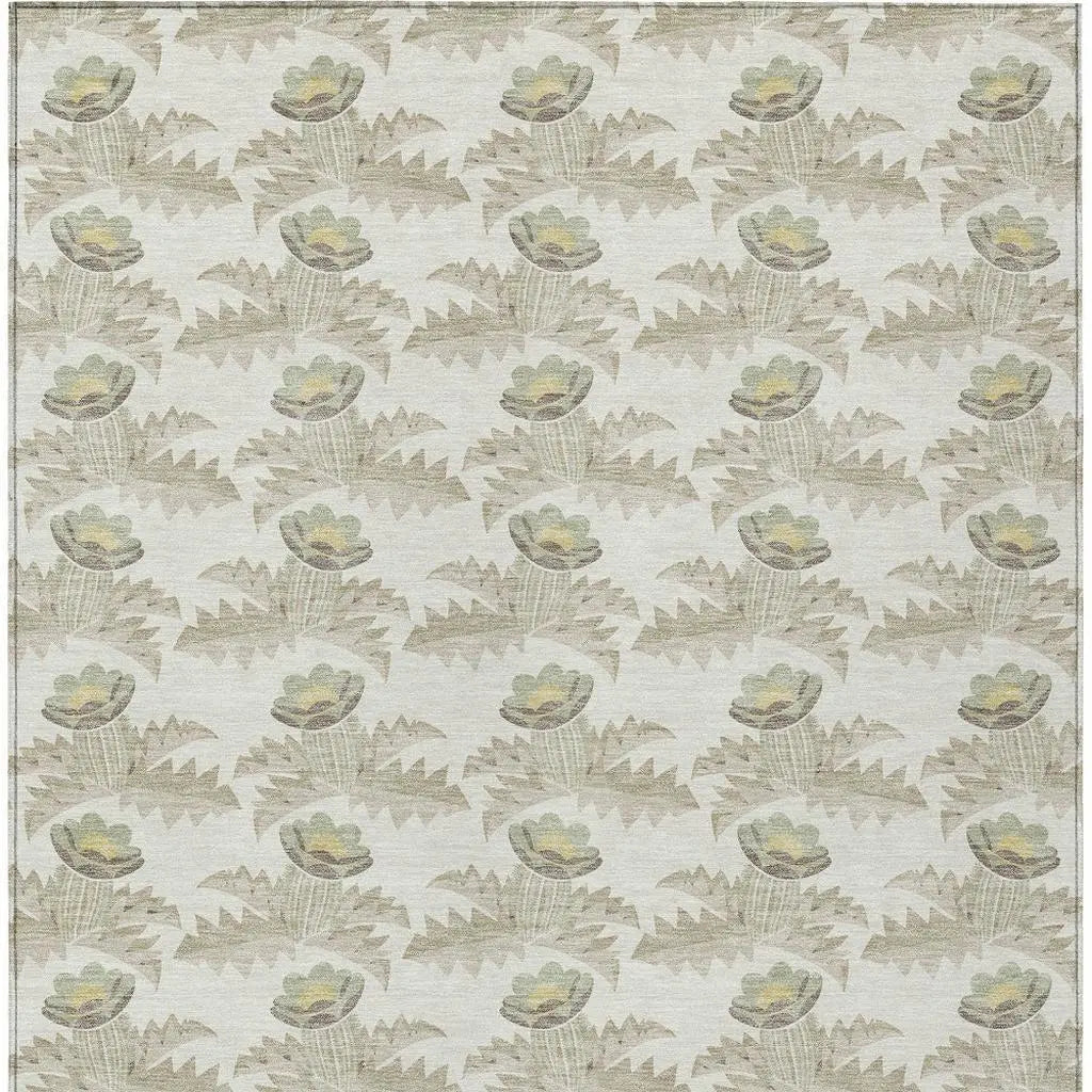 5' X 8' Ivory And Brown Floral Washable Indoor Outdoor Area Rug Homeroots Outdoor
