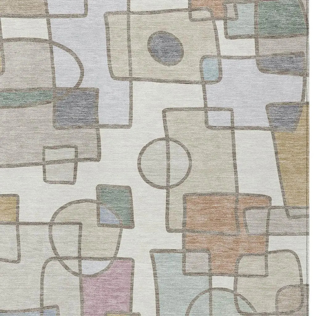 5' X 8' Ivory And Brown Geometric Washable Indoor Outdoor Area Rug Homeroots Outdoor