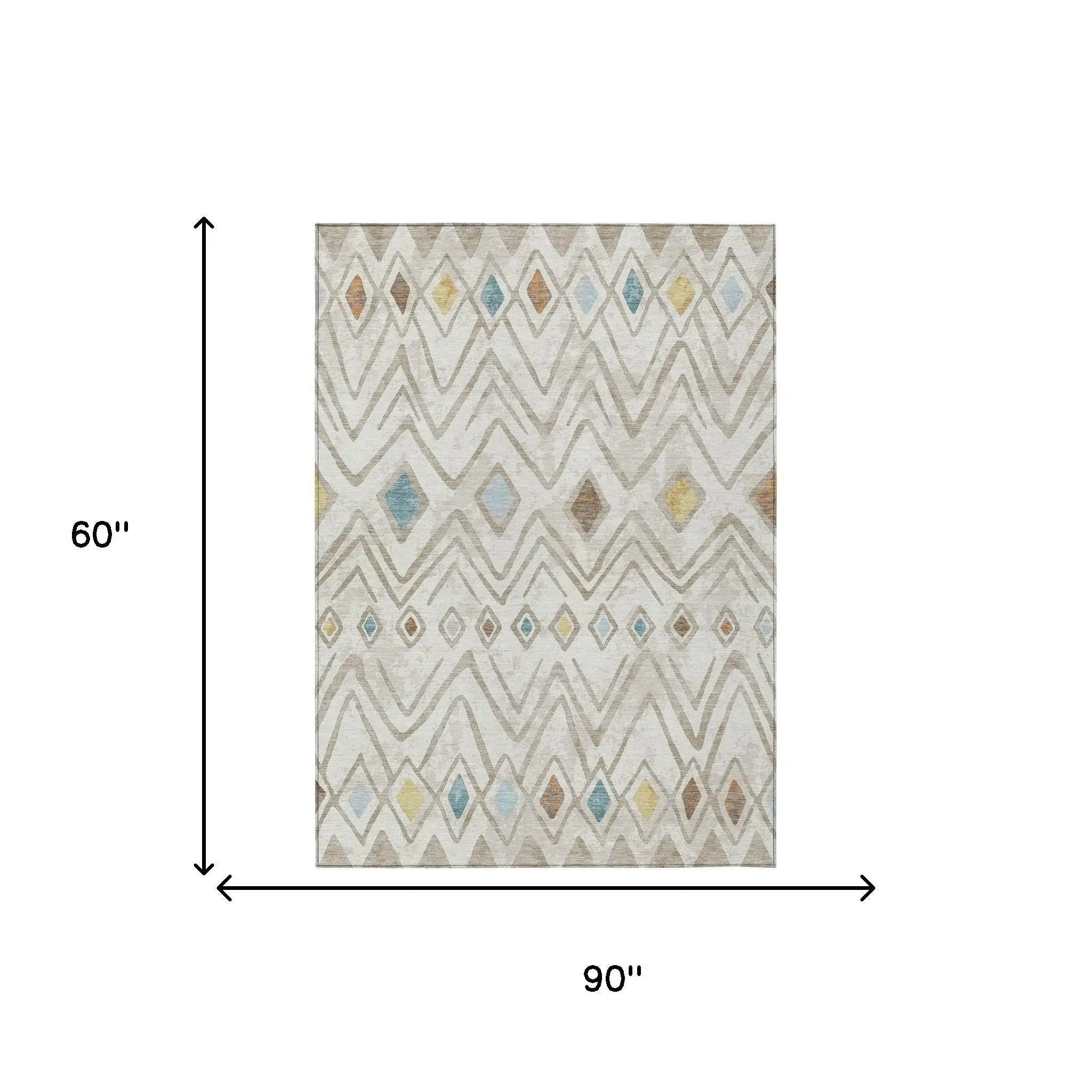 5' X 8' Ivory And Brown Geometric Washable Indoor Outdoor Area Rug Homeroots Outdoor