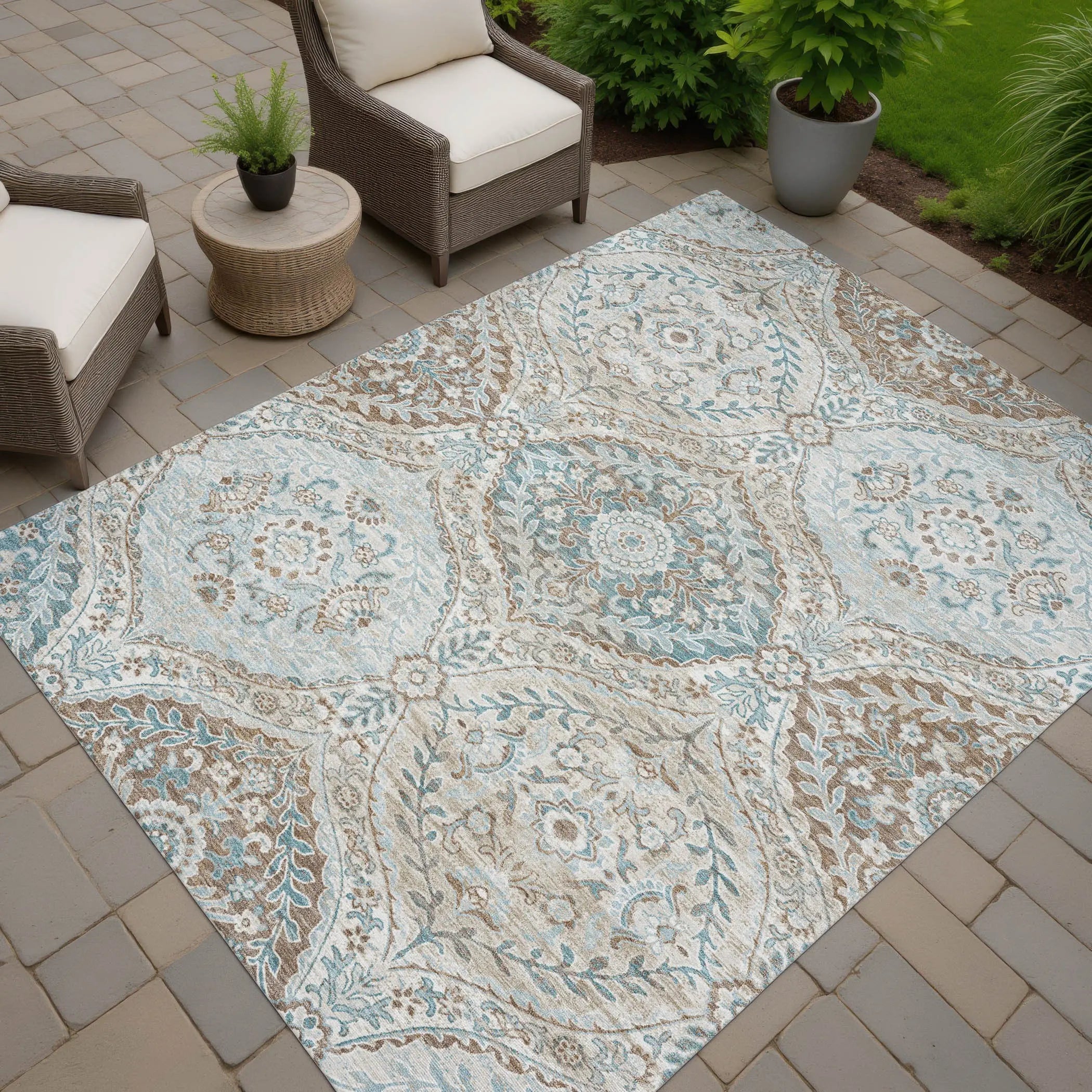 5' X 8' Ivory And Brown Ogee Washable Indoor Outdoor Area Rug Homeroots Outdoor