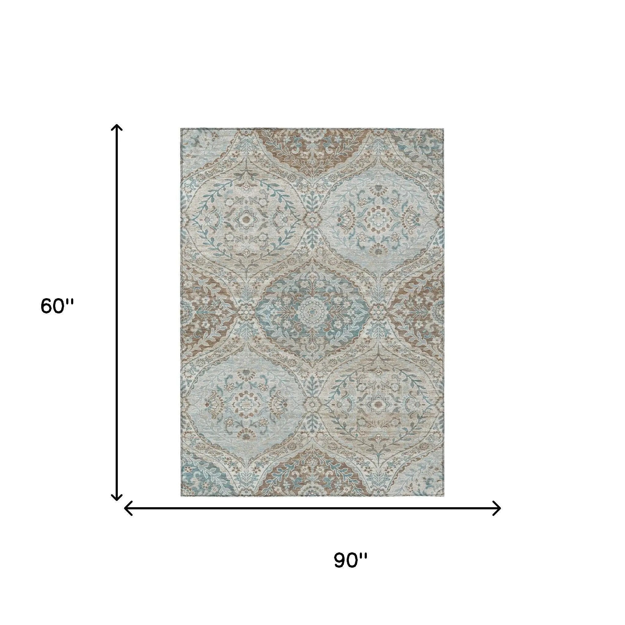 5' X 8' Ivory And Brown Ogee Washable Indoor Outdoor Area Rug Homeroots Outdoor