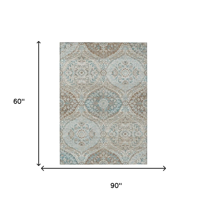 5' X 8' Ivory And Brown Ogee Washable Indoor Outdoor Area Rug Homeroots Outdoor