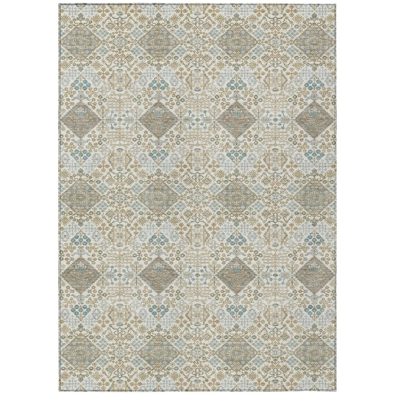 5' X 8' Ivory And Copper Geometric Washable Indoor Outdoor Area Rug Homeroots Outdoor