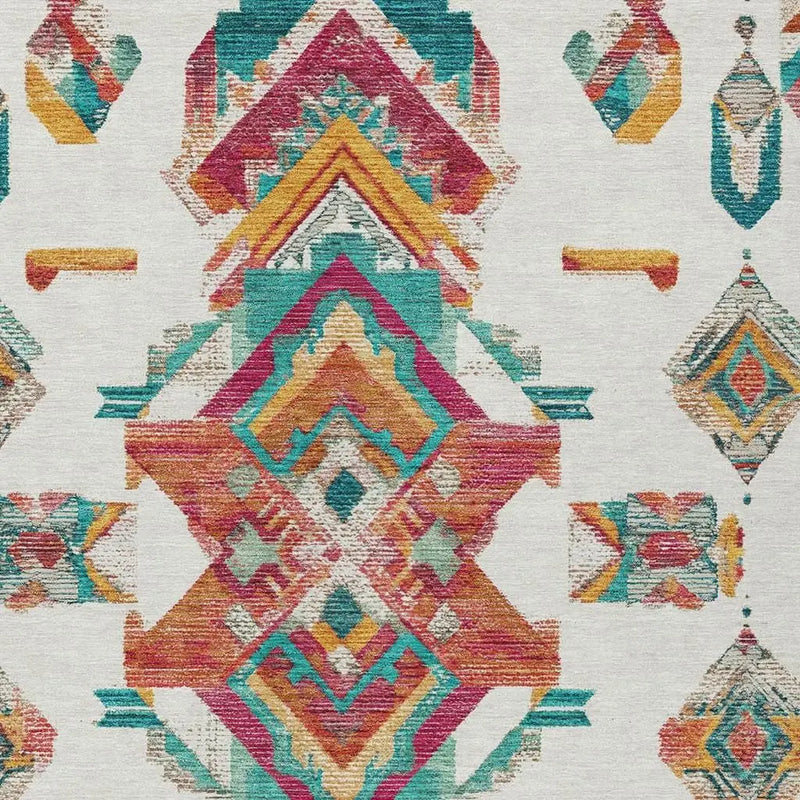 5' X 8' Ivory And Coral Tribal Washable Indoor Outdoor Area Rug Homeroots Outdoor