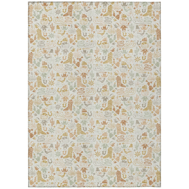 5' X 8' Ivory And Cream Stars Washable Indoor Outdoor Area Rug Homeroots Outdoor