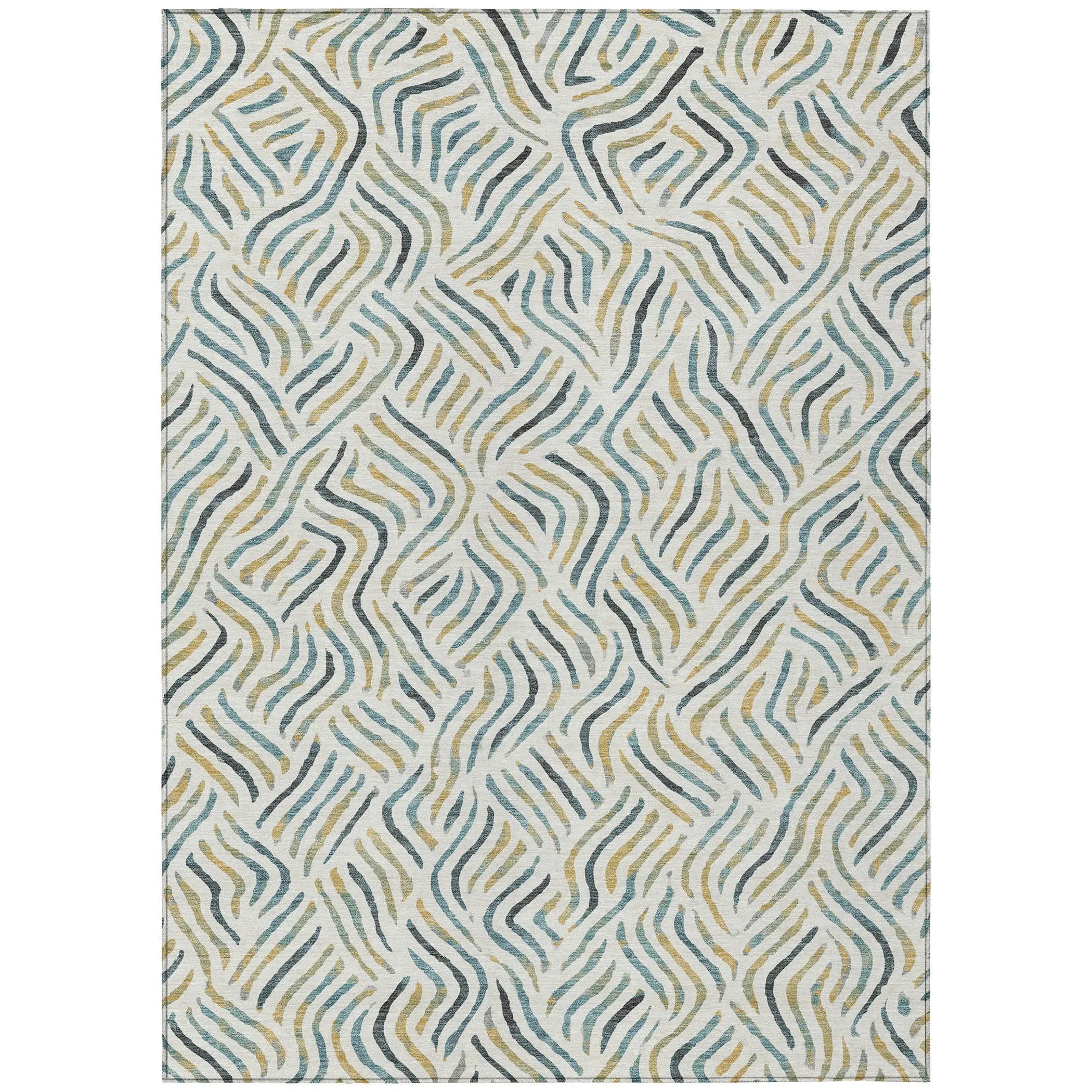 5' X 8' Ivory And Gold Abstract Washable Indoor Outdoor Area Rug Homeroots Outdoor