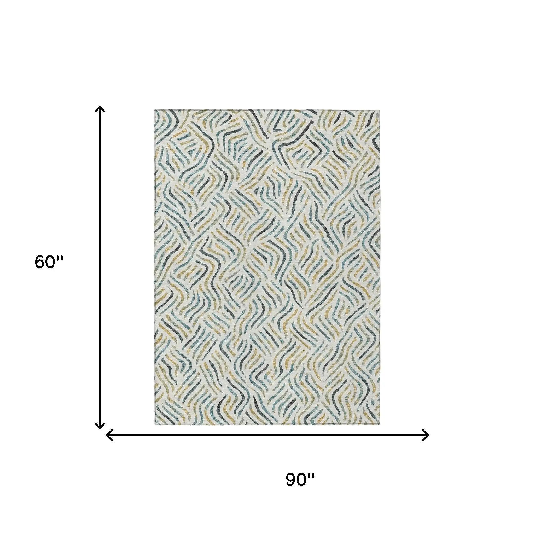 5' X 8' Ivory And Gold Abstract Washable Indoor Outdoor Area Rug Homeroots Outdoor