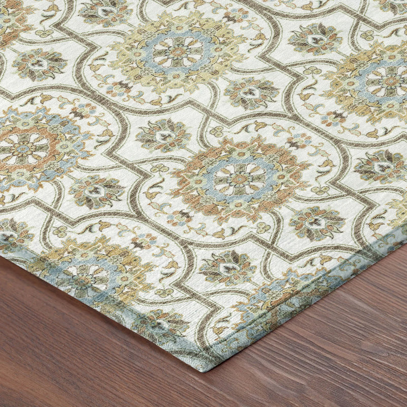 5' X 8' Ivory And Gold Floral Medallion Washable Indoor Outdoor Area Rug Homeroots Outdoor