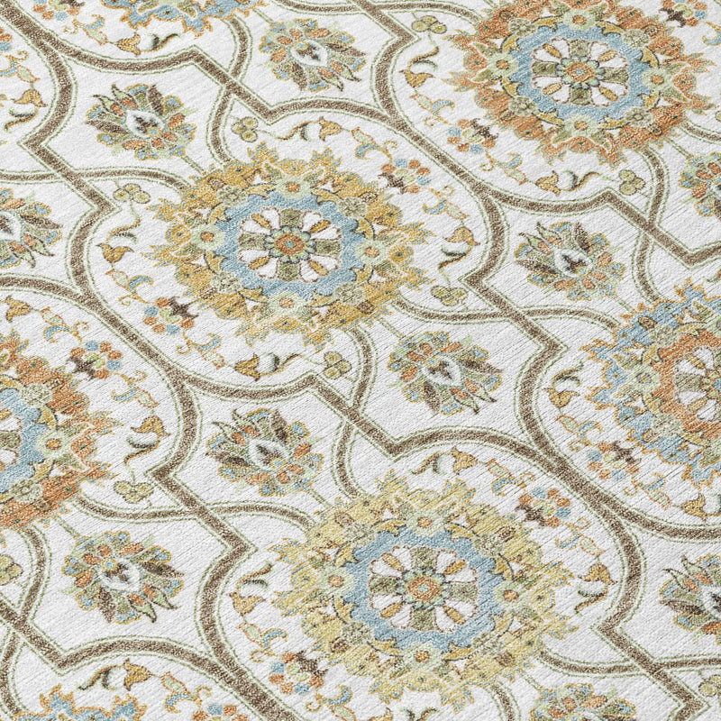 5' X 8' Ivory And Gold Floral Medallion Washable Indoor Outdoor Area Rug Homeroots Outdoor