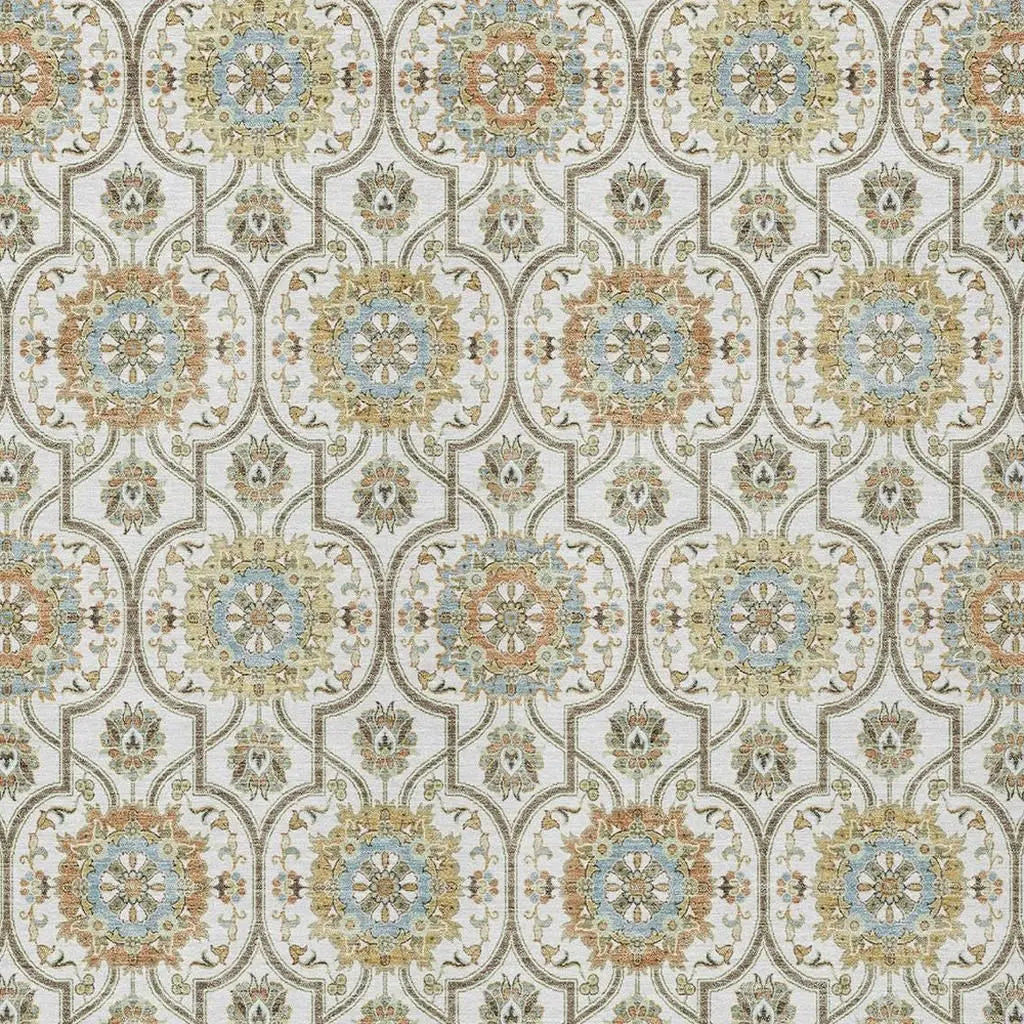 5' X 8' Ivory And Gold Floral Medallion Washable Indoor Outdoor Area Rug Homeroots Outdoor