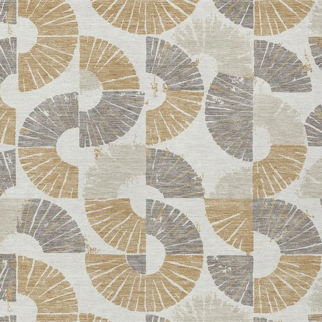 5' X 8' Ivory And Gold Geometric Washable Indoor Outdoor Area Rug Homeroots Outdoor