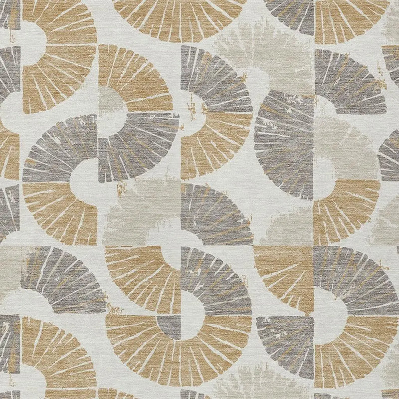 5' X 8' Ivory And Gold Geometric Washable Indoor Outdoor Area Rug Homeroots Outdoor