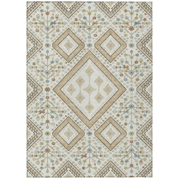 5' X 8' Ivory And Gold Medallion Washable Indoor Outdoor Area Rug Homeroots Outdoor