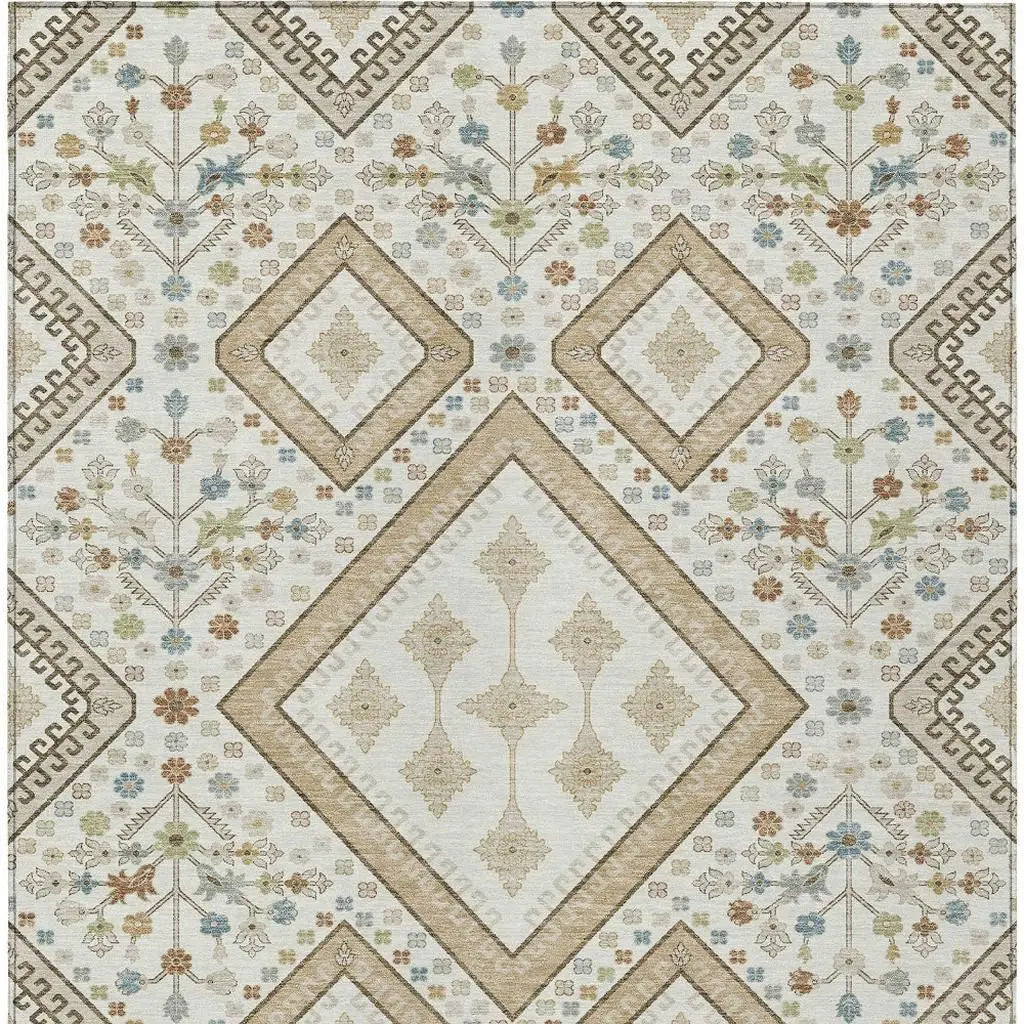 5' X 8' Ivory And Gold Medallion Washable Indoor Outdoor Area Rug Homeroots Outdoor