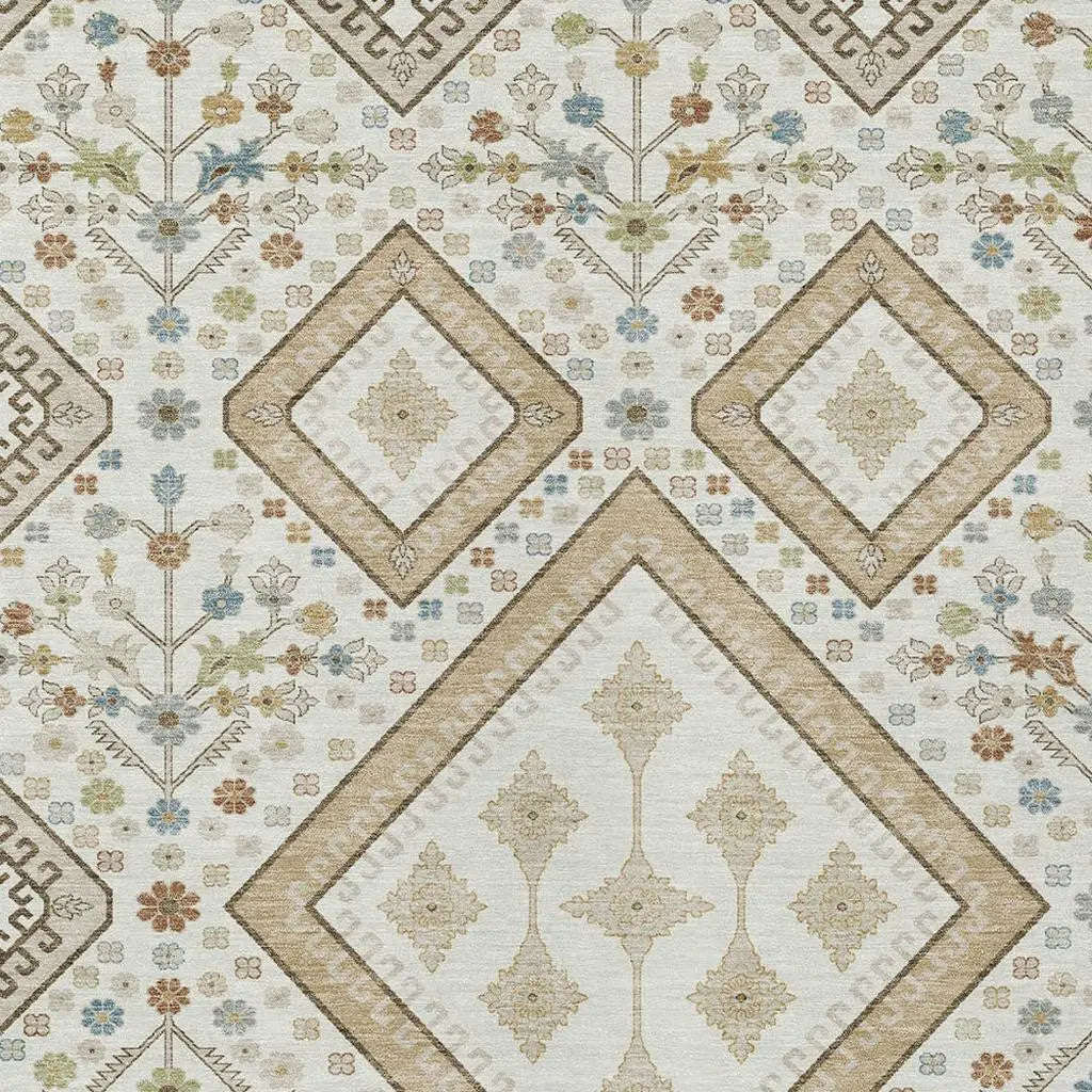 5' X 8' Ivory And Gold Medallion Washable Indoor Outdoor Area Rug Homeroots Outdoor