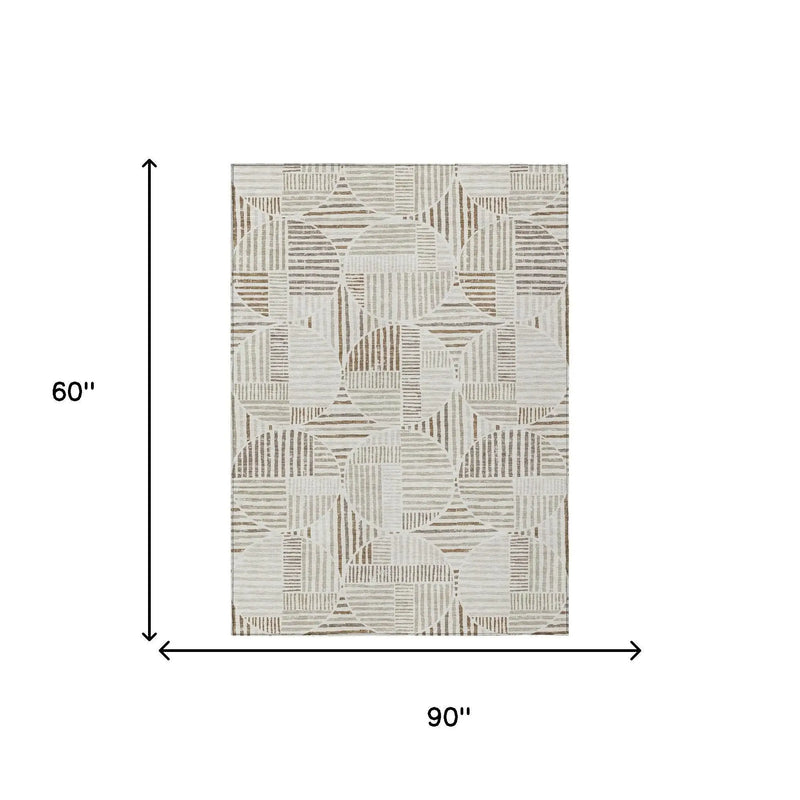 5' X 8' Ivory And Graphite Geometric Washable Indoor Outdoor Area Rug Homeroots Outdoor