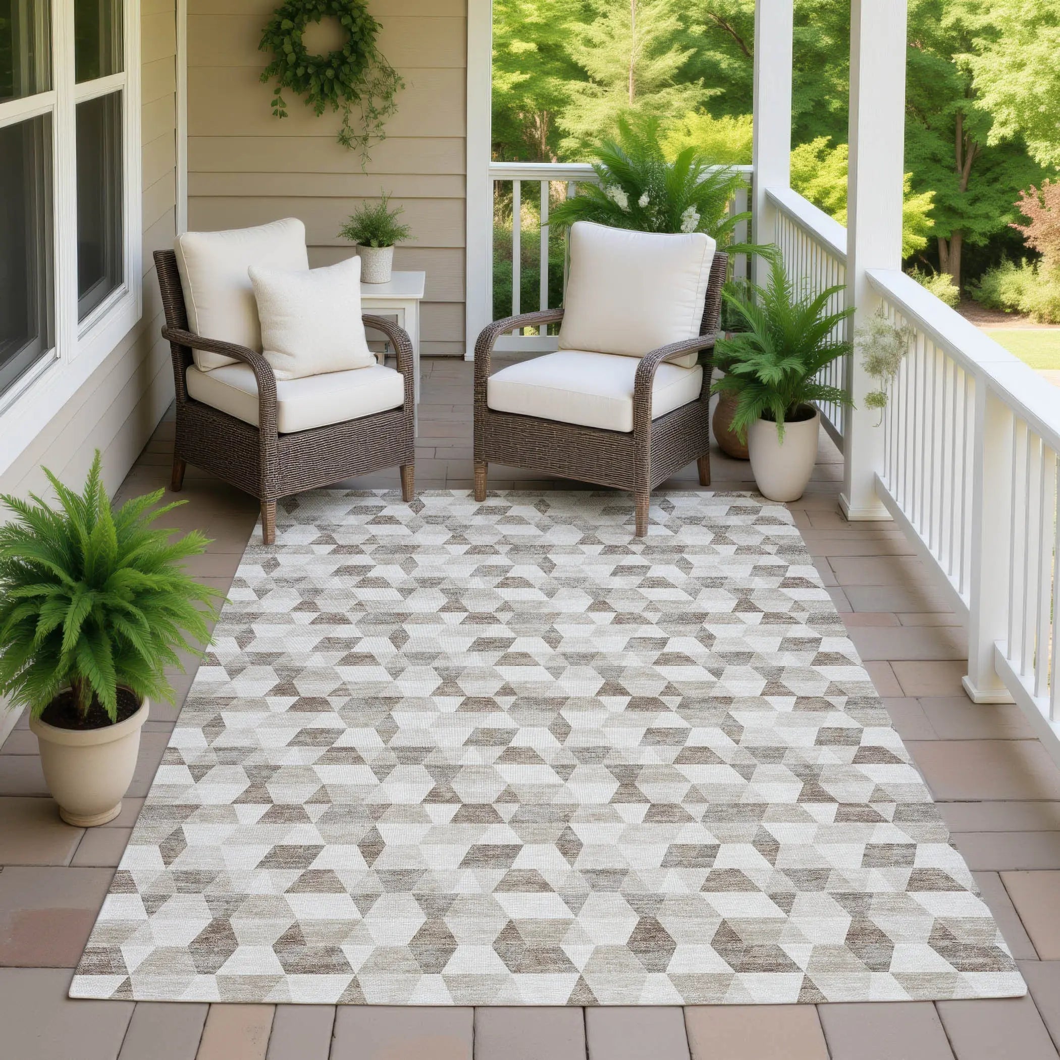 5' X 8' Ivory And Graphite Geometric Washable Indoor Outdoor Area Rug Homeroots Outdoor