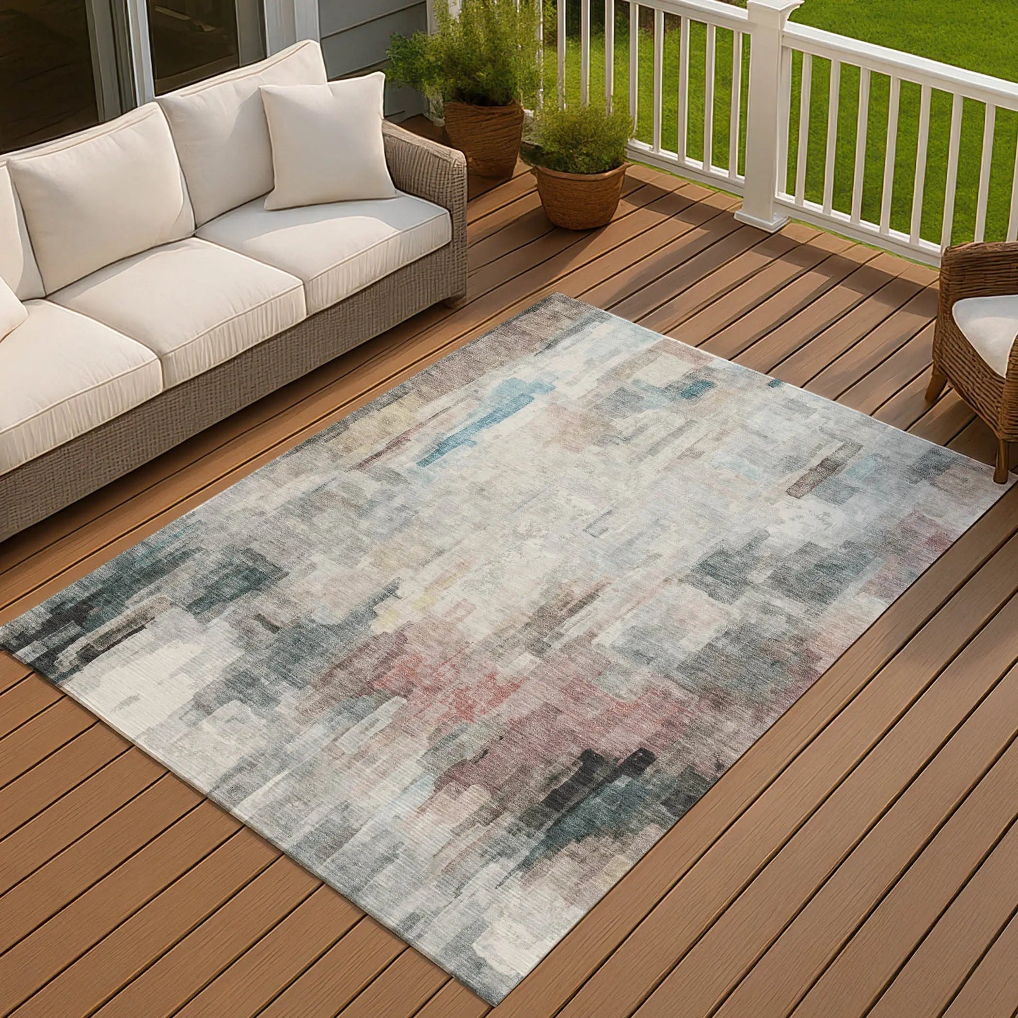 5' X 8' Ivory And Gray Abstract Washable Indoor Outdoor Area Rug Homeroots Outdoor