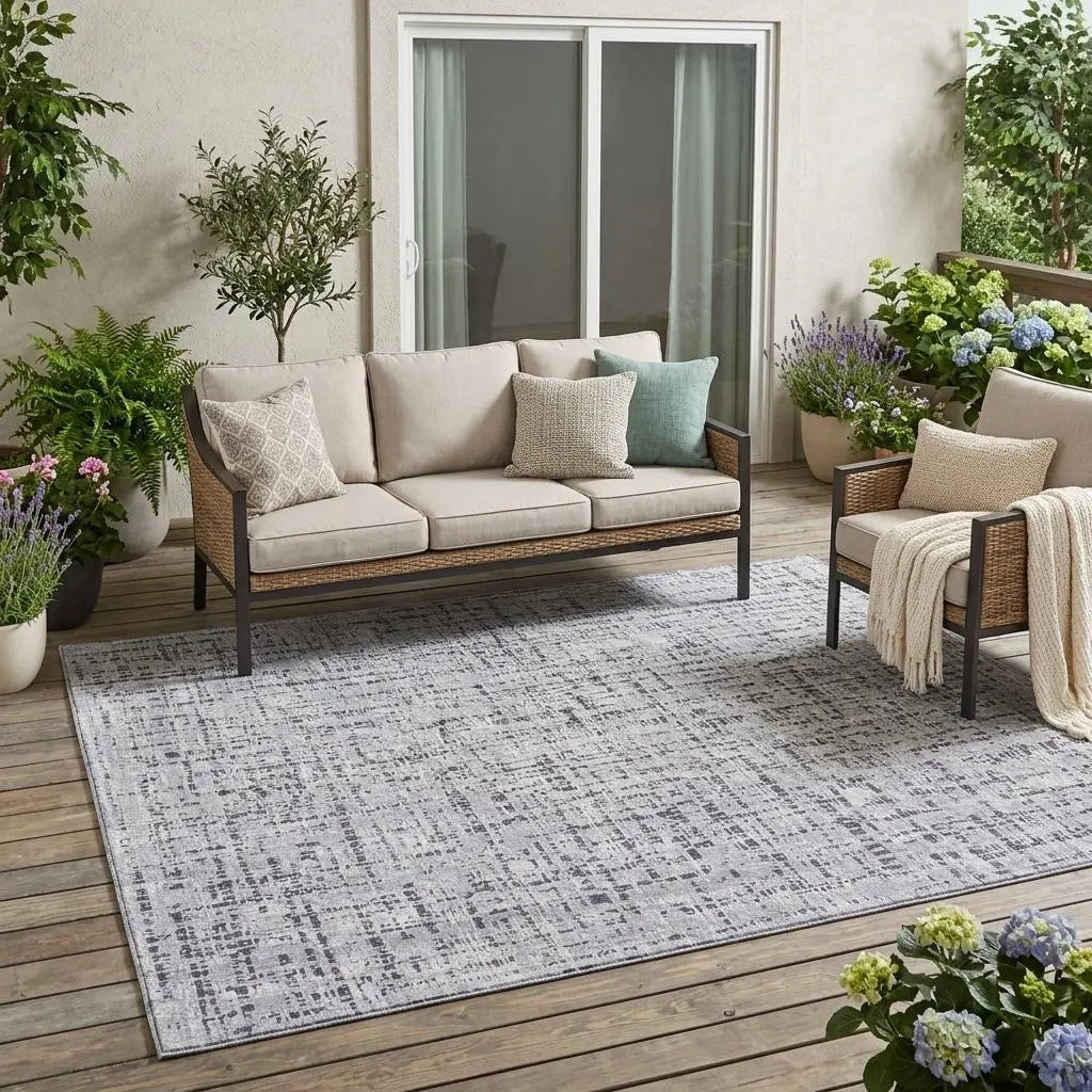 5' X 8' Ivory And Gray Abstract Washable Indoor Outdoor Area Rug Homeroots Outdoor