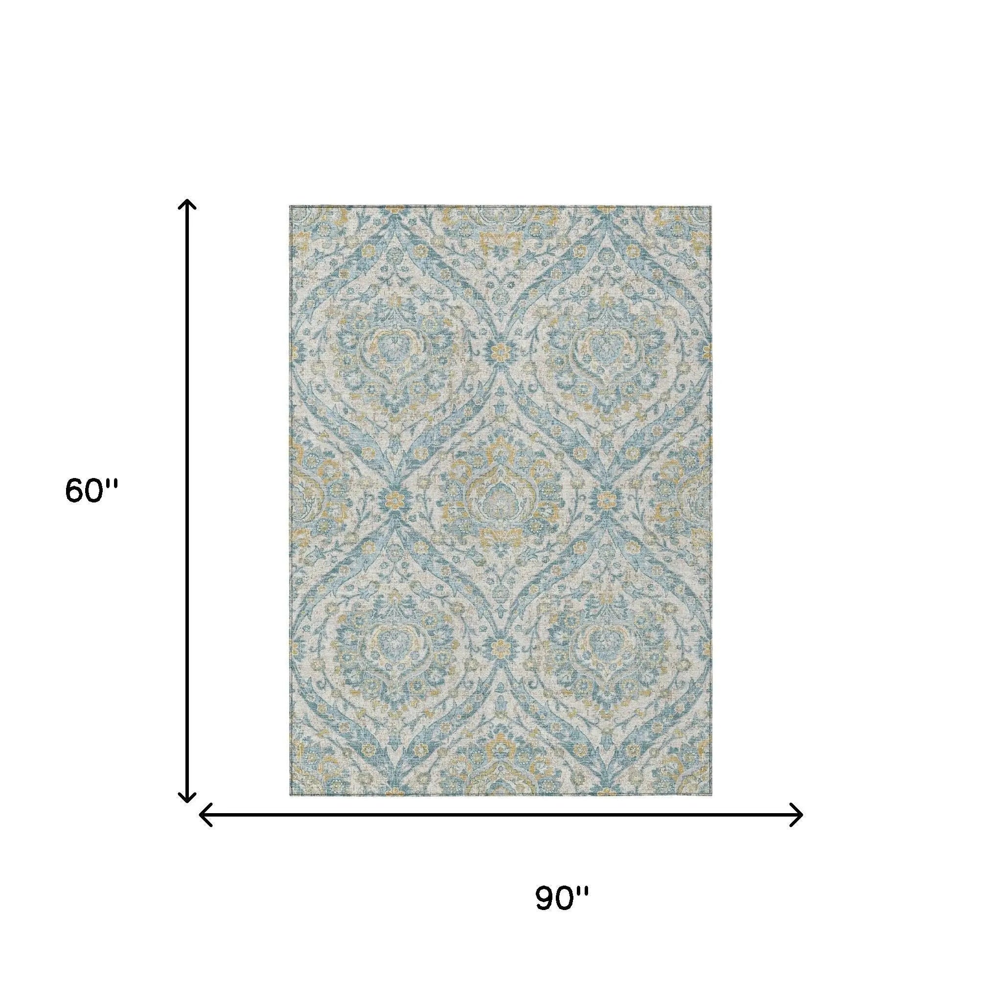 5' X 8' Ivory And Gray Floral Washable Indoor Outdoor Area Rug Homeroots Outdoor