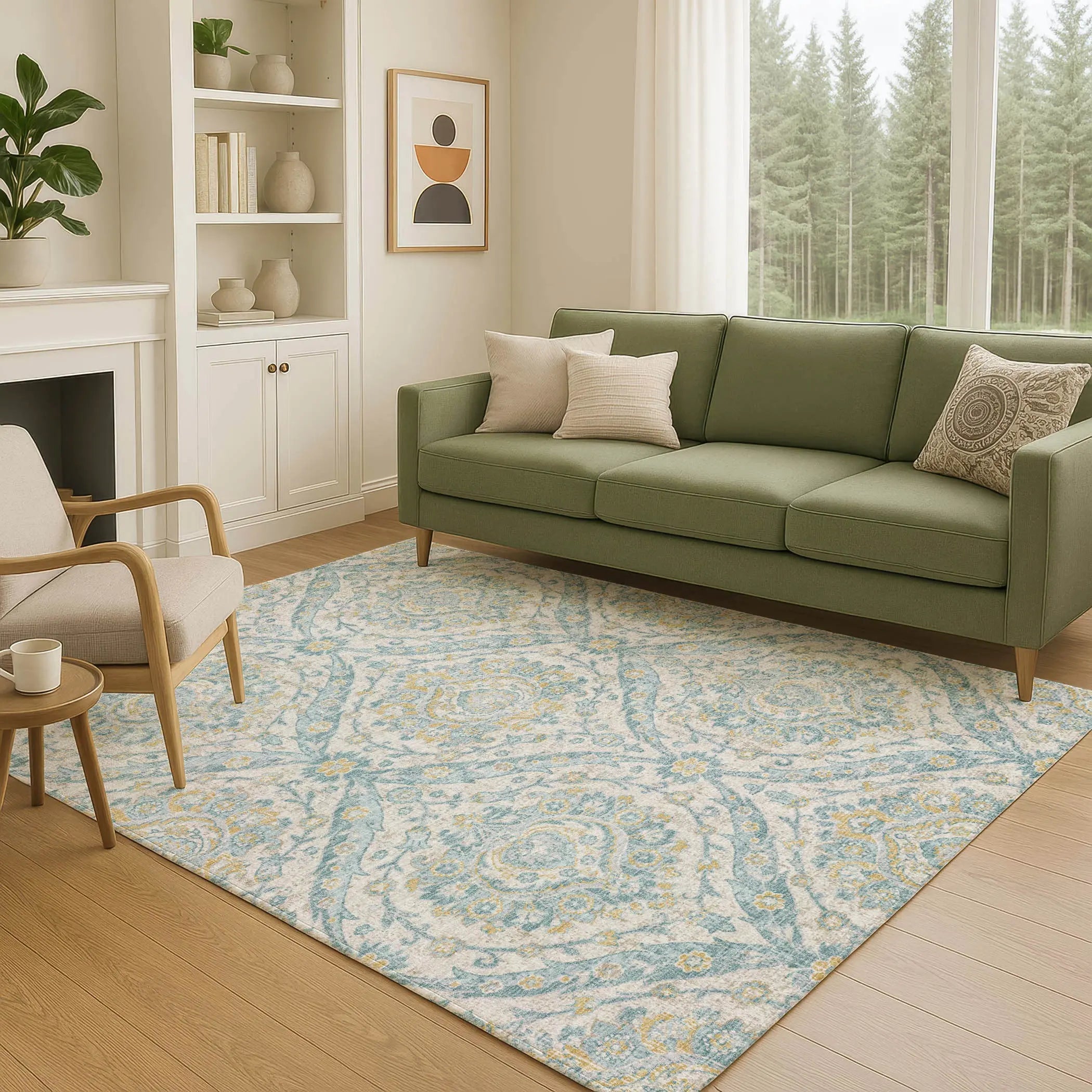 5' X 8' Ivory And Gray Floral Washable Indoor Outdoor Area Rug Homeroots Outdoor