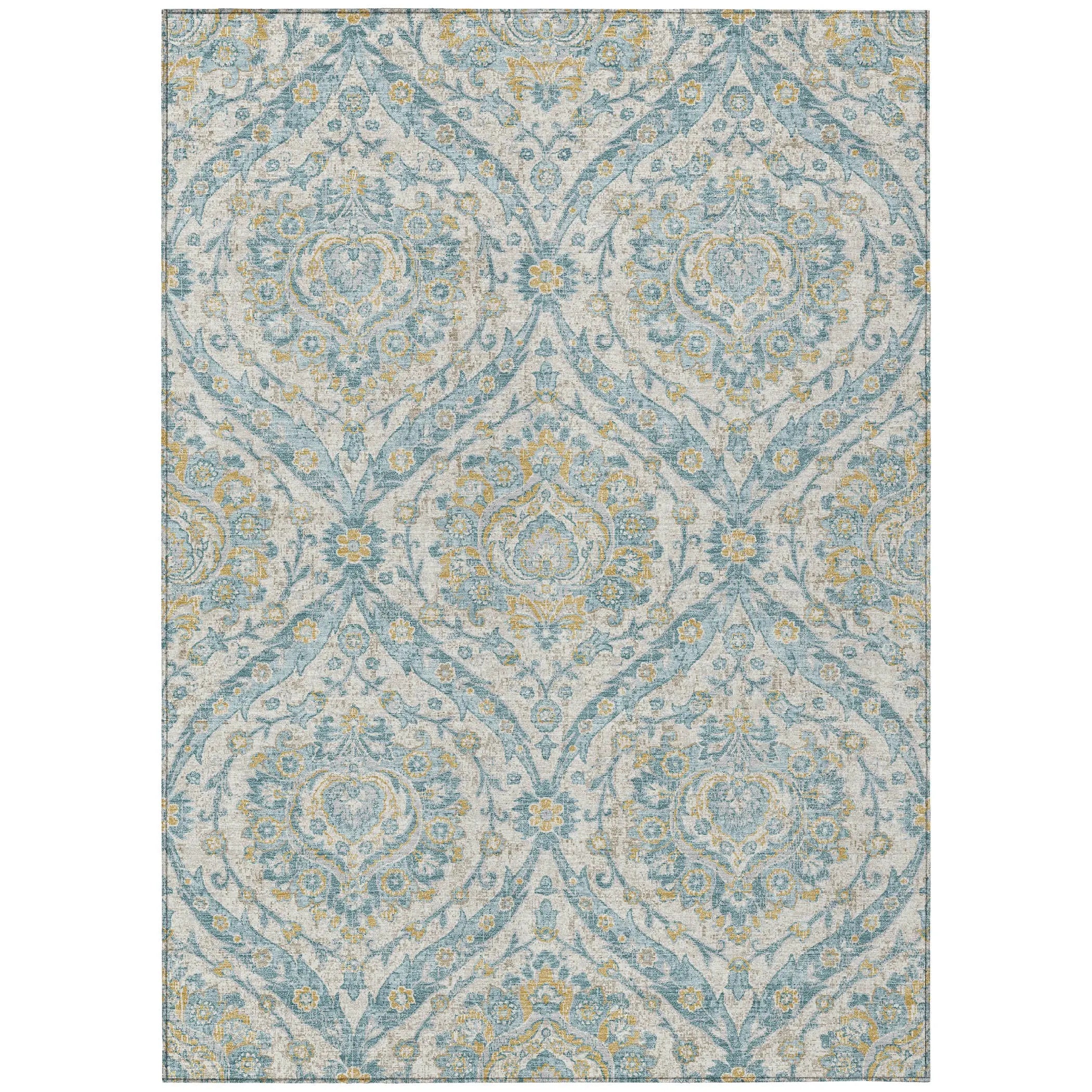 5' X 8' Ivory And Gray Floral Washable Indoor Outdoor Area Rug Homeroots Outdoor