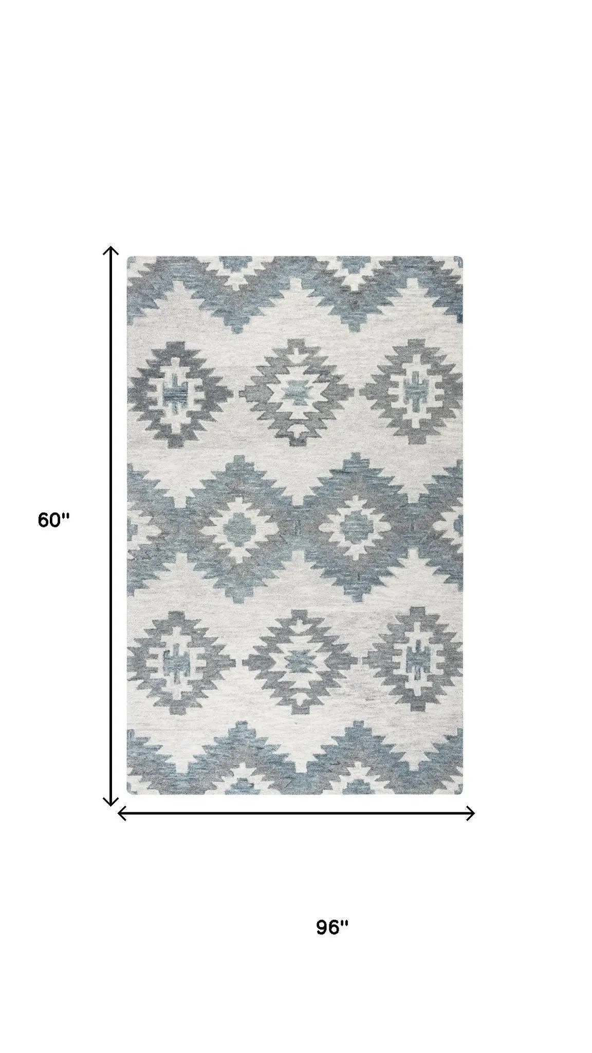 5' X 8' Ivory And Gray Wool Southwestern Hand Tufted Area Rug Homeroots Home Decor