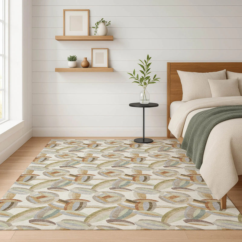 5' X 8' Ivory And Green Abstract Washable Indoor Outdoor Area Rug Homeroots Outdoor