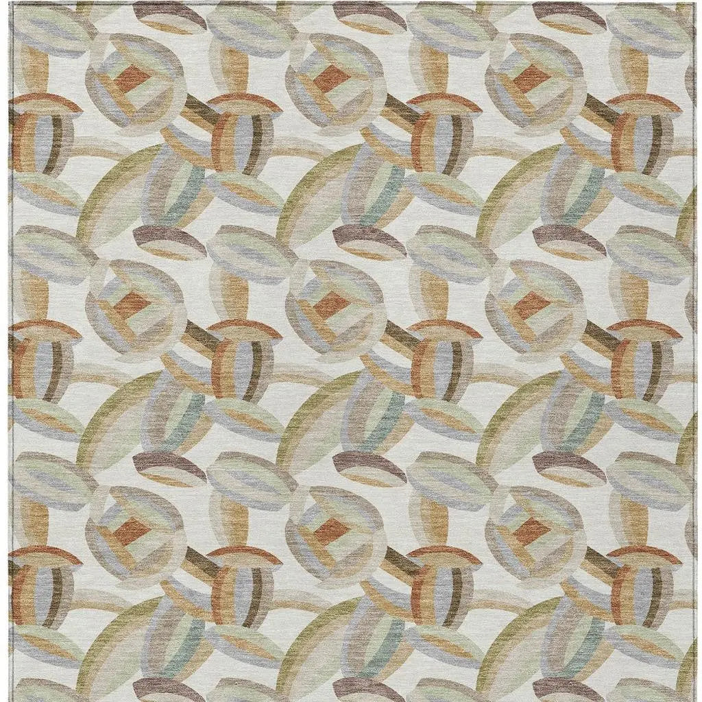 5' X 8' Ivory And Green Abstract Washable Indoor Outdoor Area Rug Homeroots Outdoor