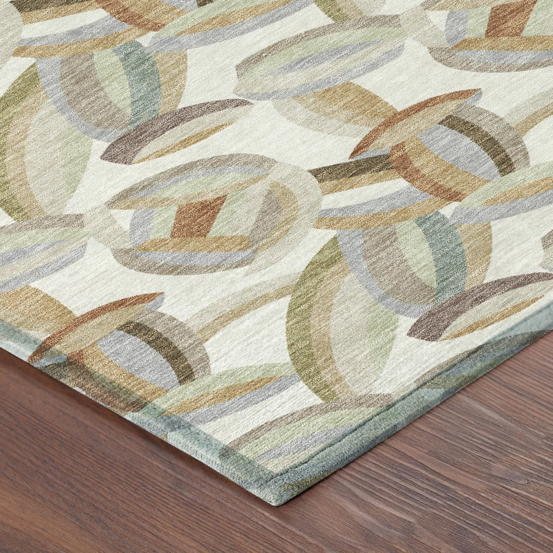 5' X 8' Ivory And Green Abstract Washable Indoor Outdoor Area Rug Homeroots Outdoor