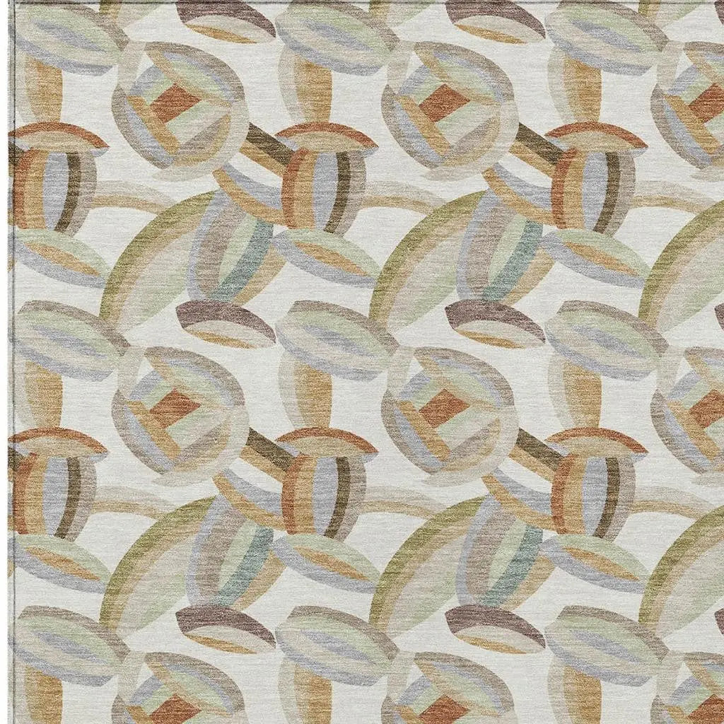 5' X 8' Ivory And Green Abstract Washable Indoor Outdoor Area Rug Homeroots Outdoor