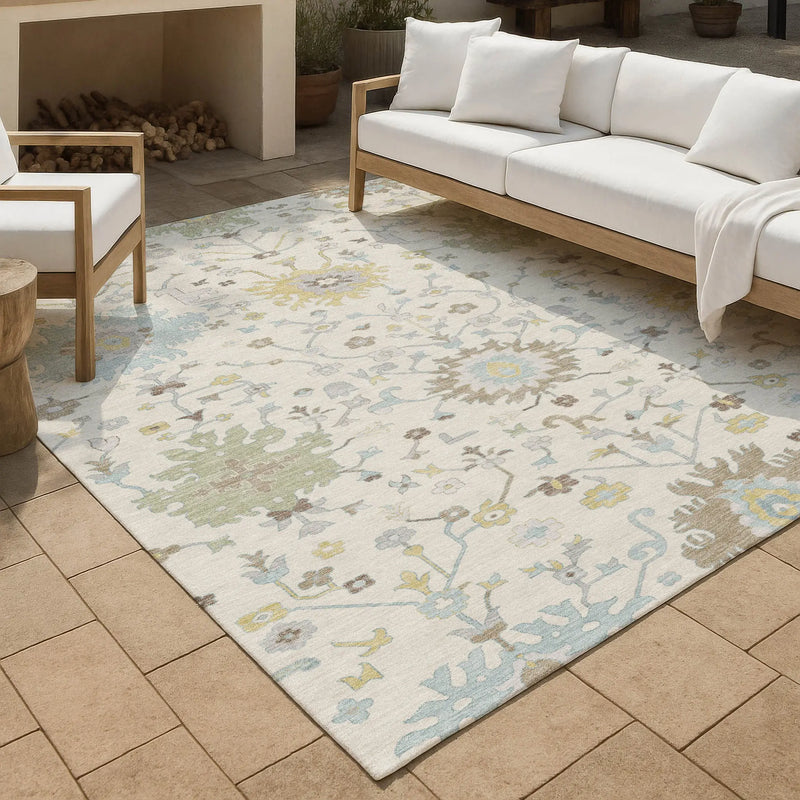 5' X 8' Ivory And Green Faux Bois Washable Indoor Outdoor Area Rug Homeroots Outdoor