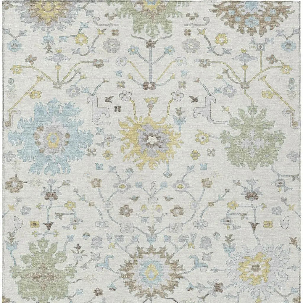 5' X 8' Ivory And Green Faux Bois Washable Indoor Outdoor Area Rug Homeroots Outdoor