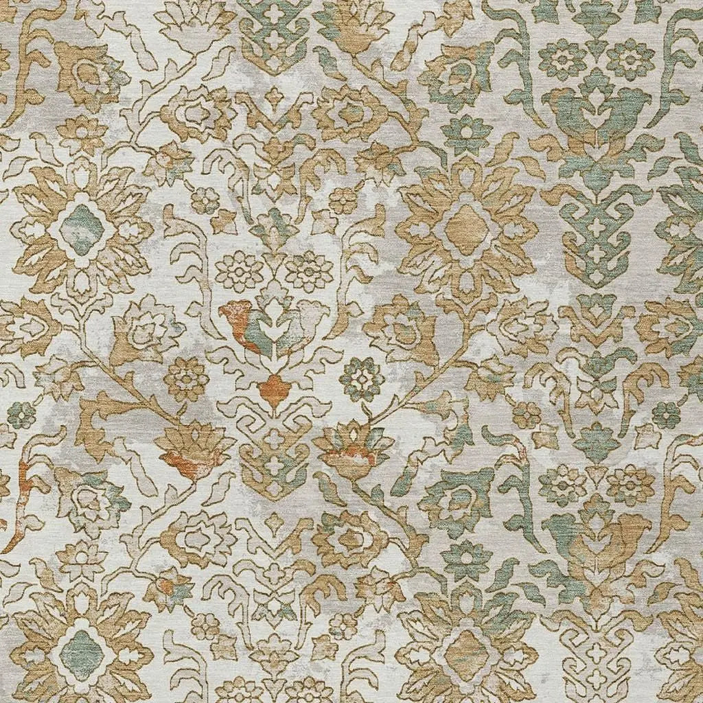 5' X 8' Ivory And Green Geometric Washable Indoor Outdoor Area Rug Homeroots Outdoor