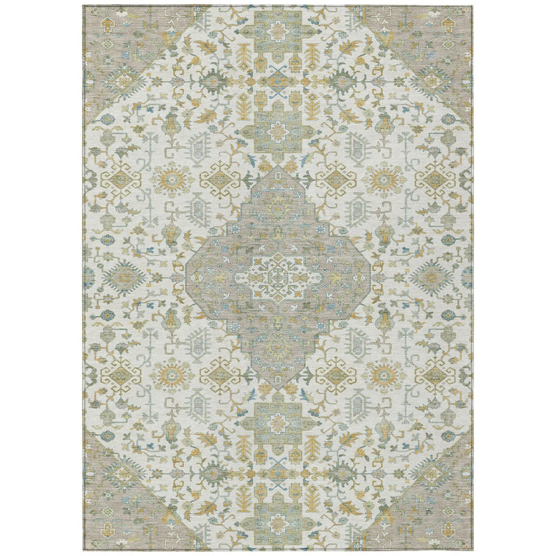 5' X 8' Ivory And Green Medallion Washable Indoor Outdoor Area Rug Homeroots Outdoor