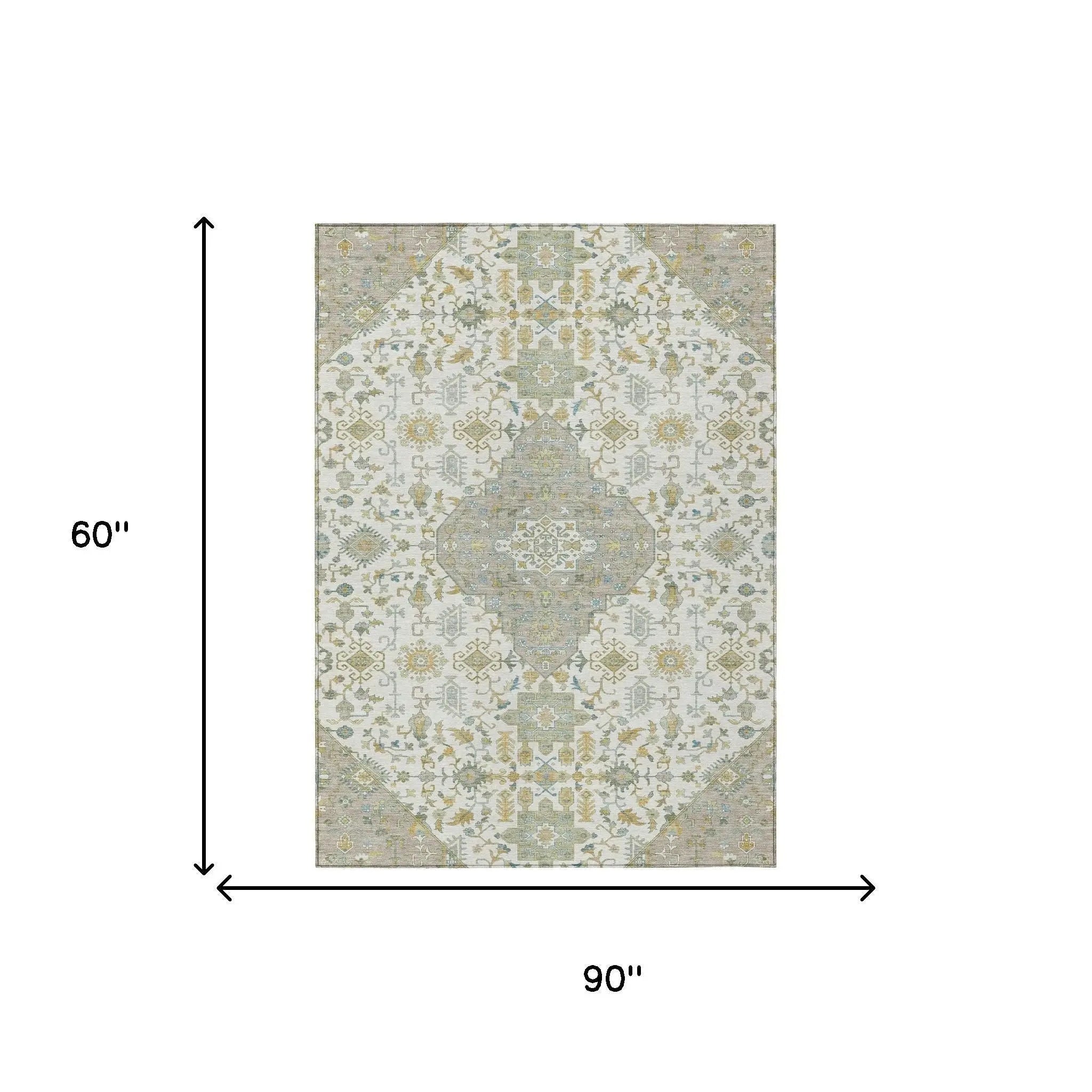 5' X 8' Ivory And Green Medallion Washable Indoor Outdoor Area Rug Homeroots Outdoor