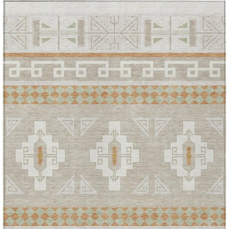 5' X 8' Ivory And Green Tribal Washable Indoor Outdoor Area Rug Homeroots Outdoor