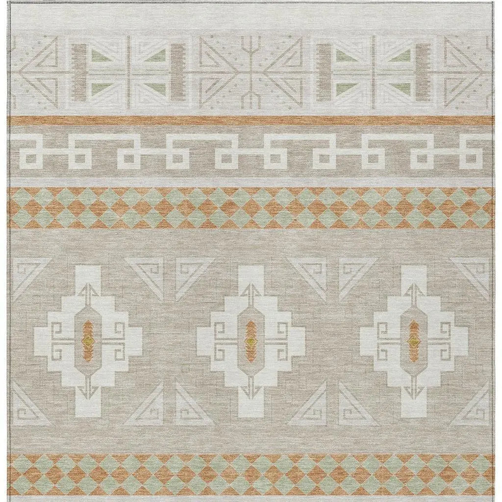 5' X 8' Ivory And Green Tribal Washable Indoor Outdoor Area Rug Homeroots Outdoor