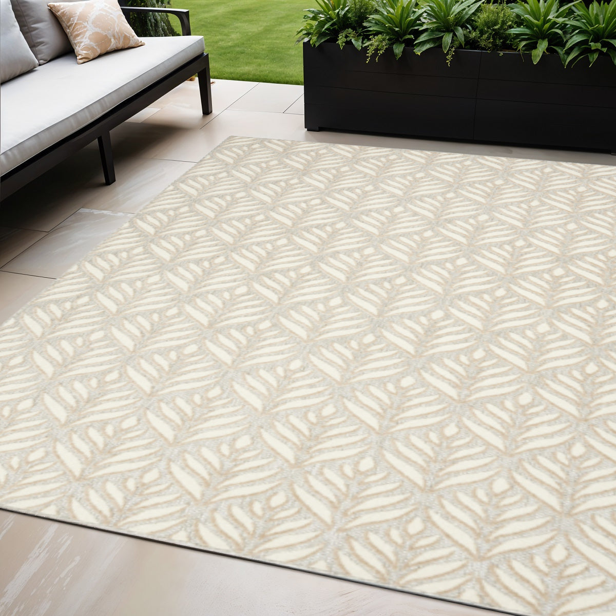 5' X 8' Ivory And Grey Floral Stain Resistant Non Skid Area Rug Homeroots Outdoor