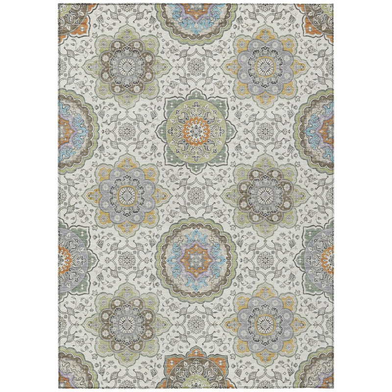 5' X 8' Ivory And Khaki Floral Medallion Washable Indoor Outdoor Area Rug Homeroots Outdoor